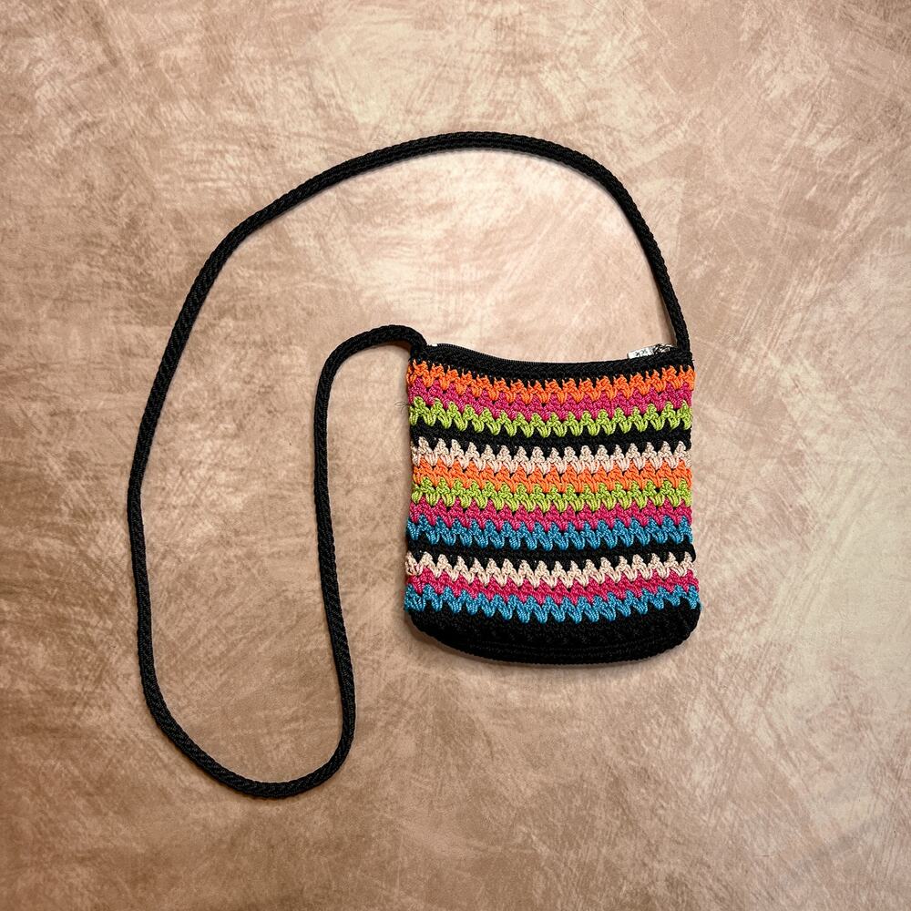 The Sak Multicolor Crochet Crossbody Bag Zipper Closure Satchel Purse Festival - Picture 1 of 8